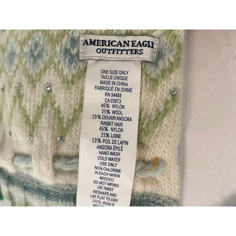 American Eagle Outfitters Wool Angora Blend Pale Blue Fair Isle Skinny Scarf